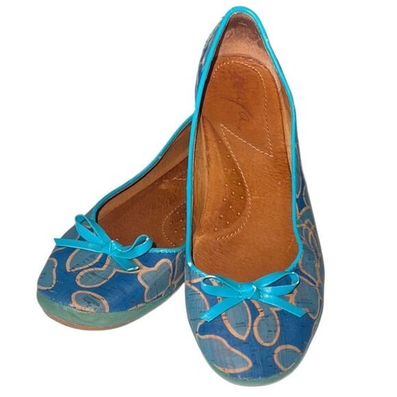 Naya Ava Turquiose Floral Bow Cork and Leather Ballet Flats Size 8 - Picture 1 of 9